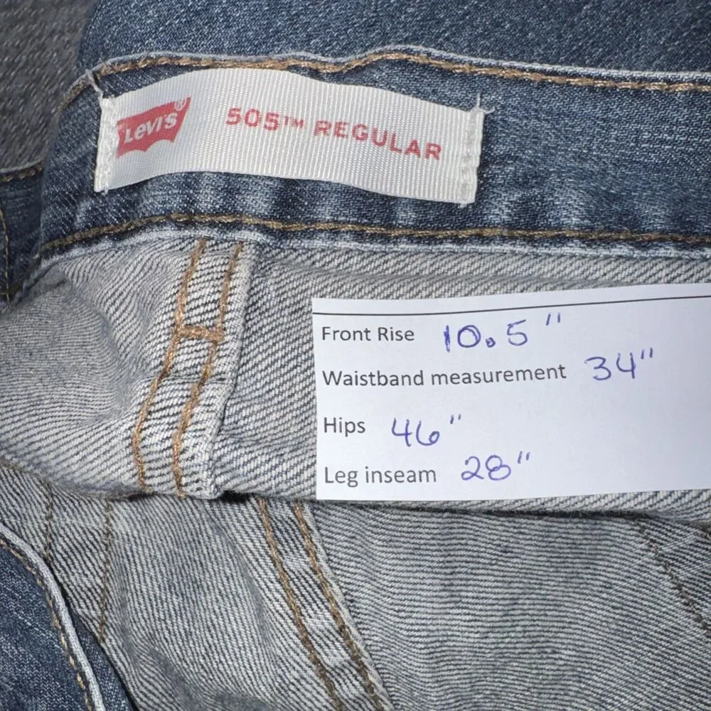 Levis 505 Jeans Mens 34x28 16H Denim Straight Leg Medium Wash Fade Vtg